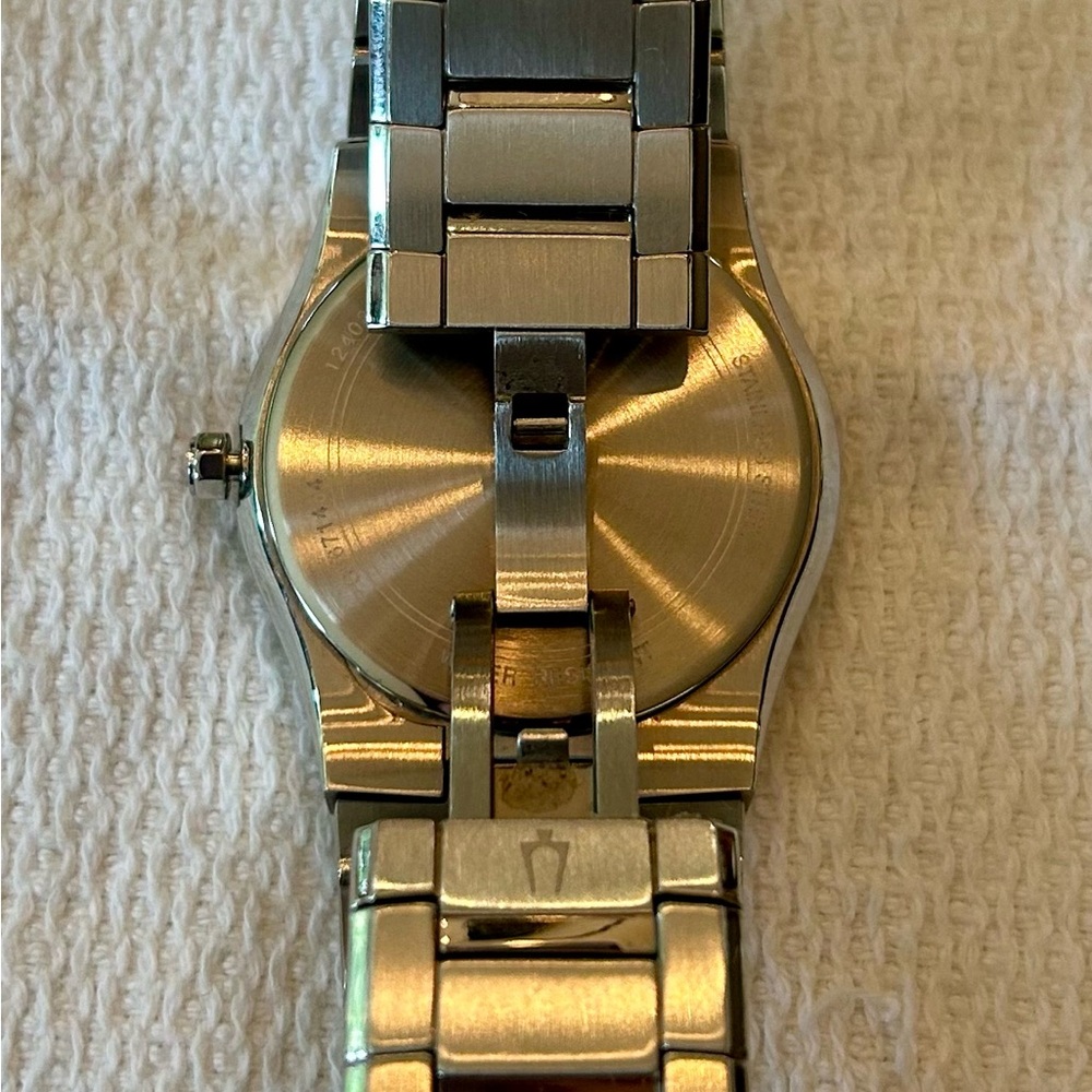 Bulova Silver Timepiece with Black Face and Swarovski Crystal detail. - Picture 5 of 8